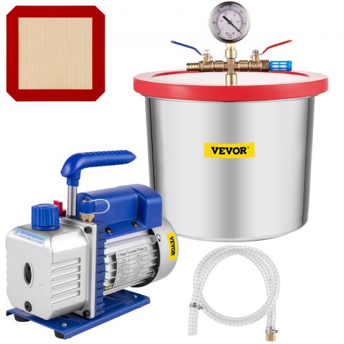 7,6 liters vakuumkammare med silikon-epoxiavgasning, 4 CFM, 113 l/min, 1/3 hk vakuumpump
