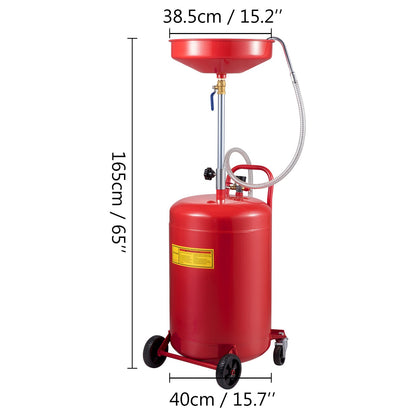 Waste Oil Drain Tank 80 L Portable Oil Drain Air Operated Drainer Oil Change, Oil Drain Container, Fluid Fuel Transfer Drainage Adjustable Funnel Height, with Wheel for Easy Oil Removal