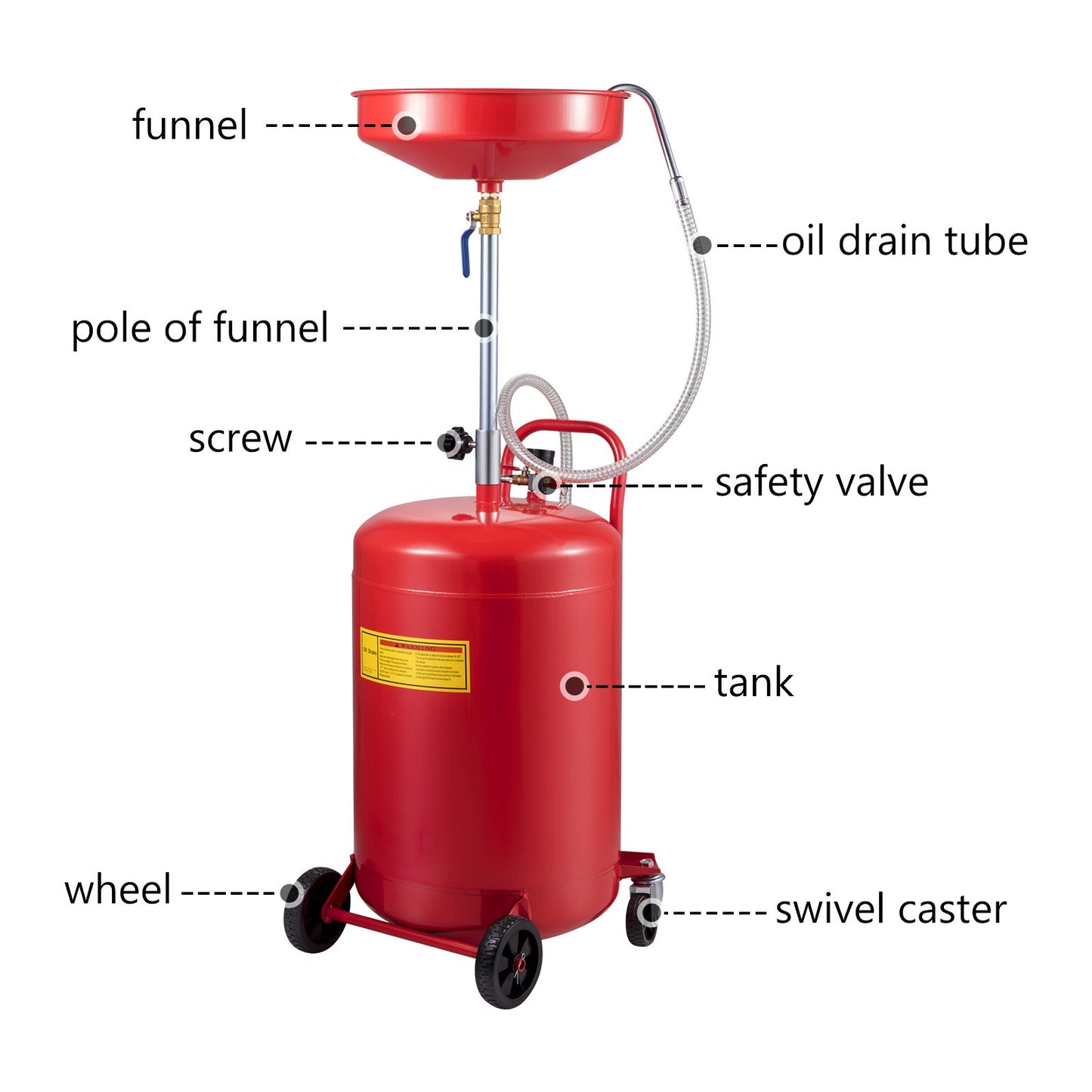 Waste Oil Drain Tank 80 L Portable Oil Drain Air Operated Drainer Oil Change, Oil Drain Container, Fluid Fuel Transfer Drainage Adjustable Funnel Height, with Wheel for Easy Oil Removal