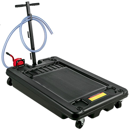 Portable Oil Drain Pan with Pump 64L Oil Drain Pan 17 Gallon Low Profile Oil Drain Pan with 8' Hose for SUV Car and Trucks