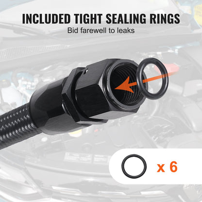 10AN bränsleledningssats, 10 FT bränsleslangsats, 0,55" nylonflätad rostfri stålflätad bränsleledning för olja/gas/diesel slangändkopplingssats, med 7-delat svängbart kopplingsadaptersats, svart