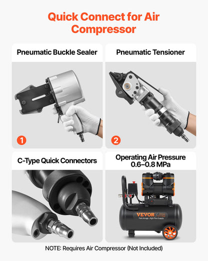 Pneumatisk stålbandningsmaskin, 8500 N spänningskraft, metallbandningsverktyg, spännare och skärförslutare för 32 mm breda metallband, kraftig delad balpress för höghållfast förpackning
