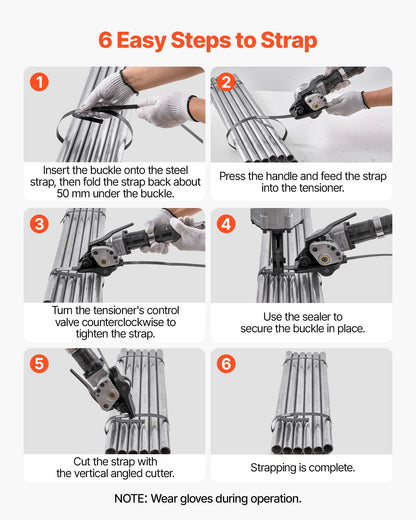 Pneumatisk stålbandningsmaskin, 8500 N spänningskraft, metallbandningsverktyg, spännare och skärförslutare för 32 mm breda metallband, kraftig delad balpress för höghållfast förpackning