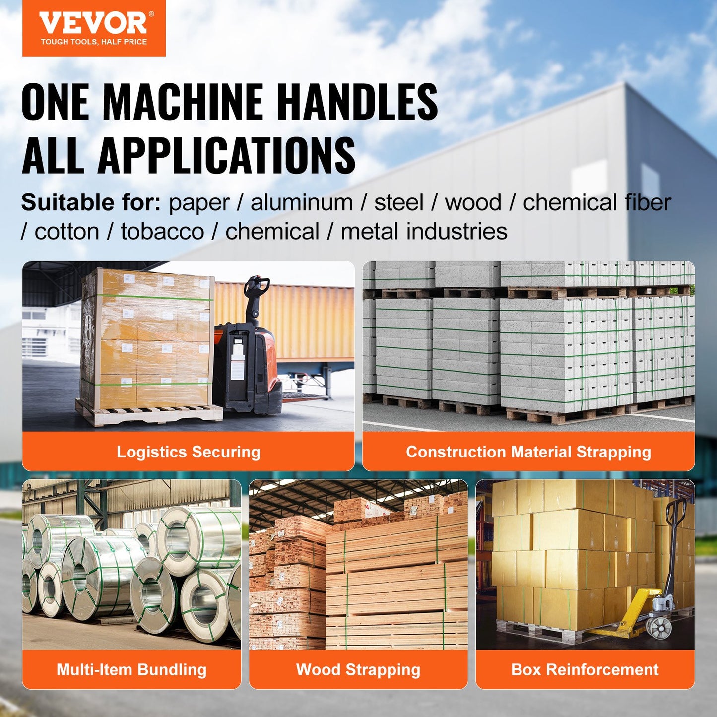 Pneumatic Strapping Tool, for 1/2"-3/4" PP & PET Plastic Belt, Packaging Strapping Machine, Handheld Baler Automatic Packaging Machine with 3500N Max Tension, Portable Banding Strapping Kit