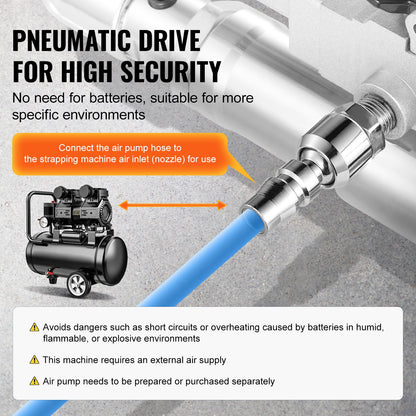 Pneumatic Strapping Tool, for 1/2"-3/4" PP & PET Plastic Belt, Packaging Strapping Machine, Handheld Baler Automatic Packaging Machine with 3500N Max Tension, Portable Banding Strapping Kit