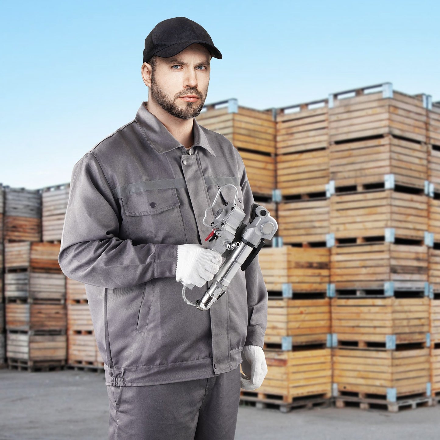 Pneumatic Strapping Tool, for 1/2"-3/4" PP & PET Plastic Belt, Packaging Strapping Machine, Handheld Baler Automatic Packaging Machine with 3500N Max Tension, Portable Banding Strapping Kit