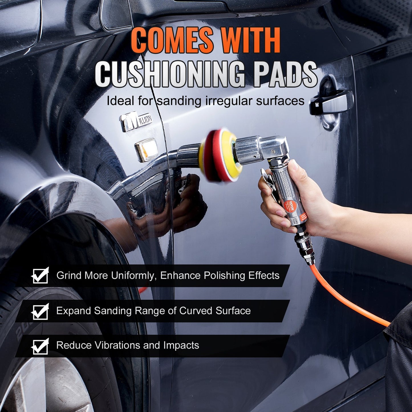 Miniluftslip, 2,5/5,1/7,6 cm excenterluftslip, 15000 r/min höghastighets mini pneumatisk slip och polermaskin för bilkarosseri, 58 delar luftdriven slipmaskin med vågiga svampar, sandpapper, ullrondell