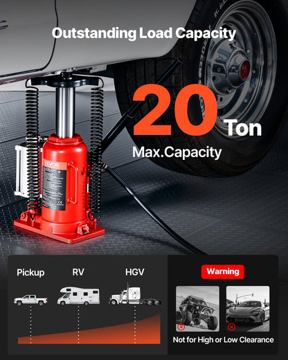 Lufthydraulisk flaskdomkraft, 20 tons lastkapacitet, 260-495 mm lyftområde, pneumatisk/manuell kraftig svetsad flaskdomkraft med pump för bil, pickup, lastbil, husbil, SUV, bilreparation, huslyft, röd