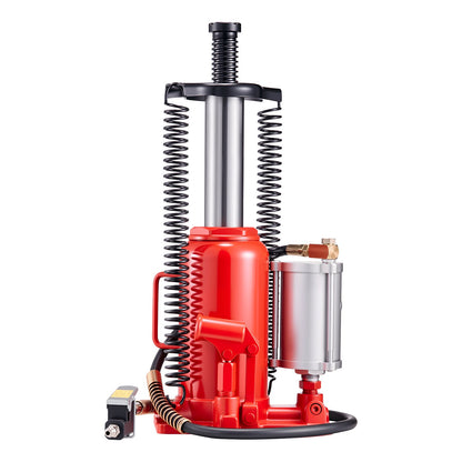 Lufthydraulisk flaskdomkraft, 20 tons lastkapacitet, 260-495 mm lyftområde, pneumatisk/manuell kraftig svetsad flaskdomkraft med pump för bil, pickup, lastbil, husbil, SUV, bilreparation, huslyft, röd