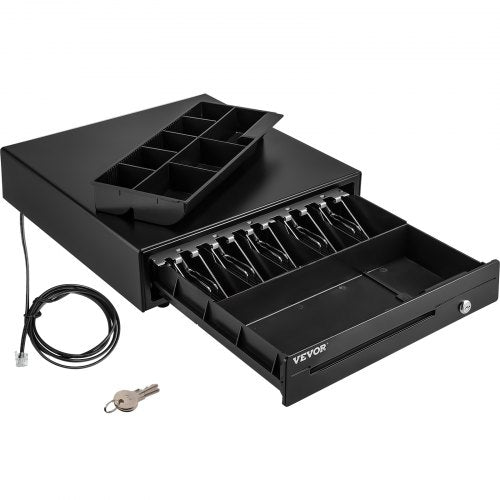 Cash Register Drawer, 40.6 cm 12 V, for POS System with 5 Bill 8 Coin Cash Tray, Removable Coin Compartment & 2 Keys Included, RJ11/RJ12 Cable for Supermarket, Bar, Coffee Shop, Restaurant