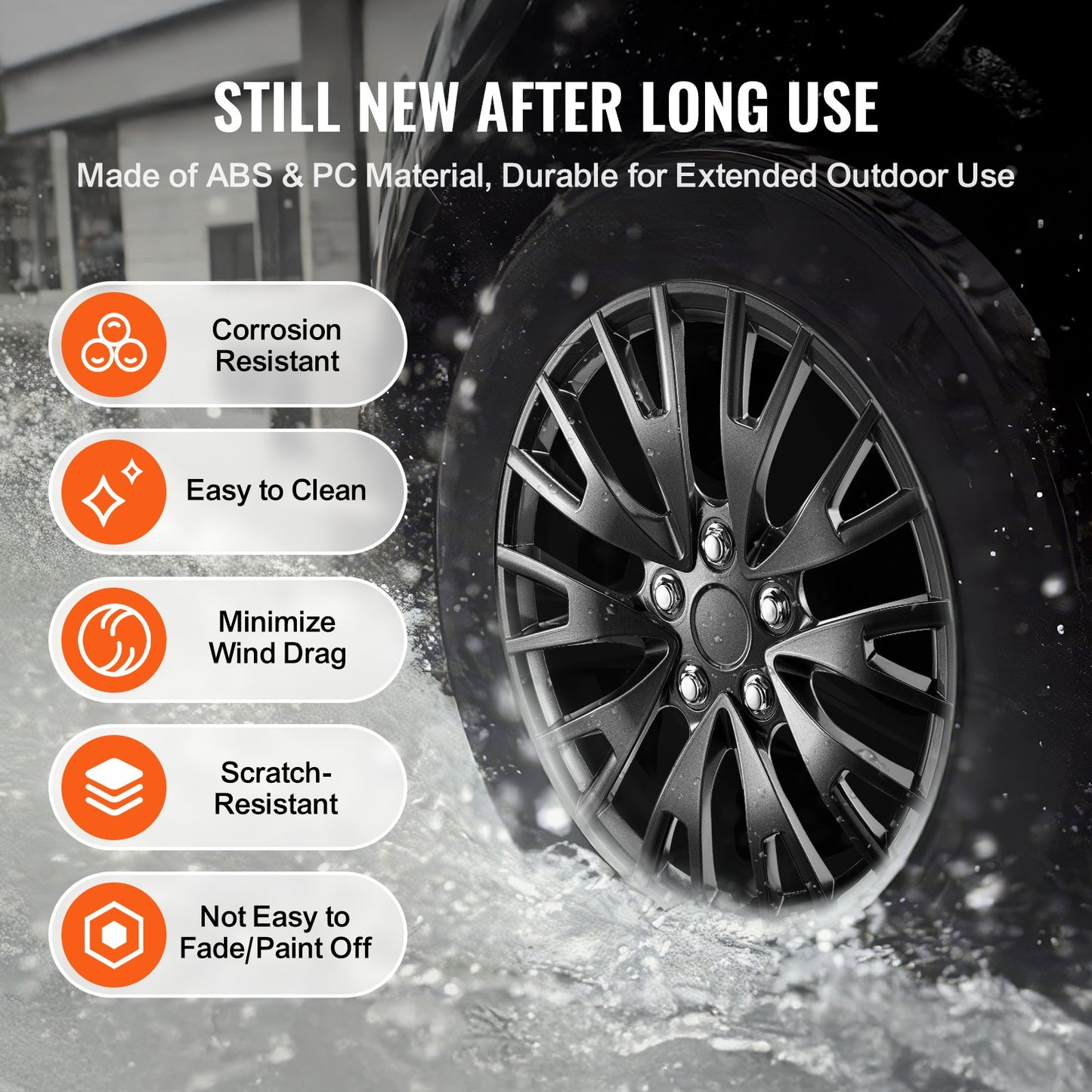 Wheel Rim Cover Hubcaps, 16 in Diameter, Sturdy & Durable Scratch-Resistant Hubcap with Snap & Valve Nozzle Hole, ABS & PC Hubcap with High Rigidity & Less Wind Drag, Fits for All Weather Use