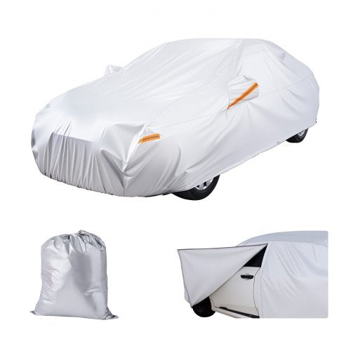 Car Cover, Car Cover Waterproof for Mid Size European Sedan Cars Models, Custom-fit All Weather Sun Rain Wind Dust Snow Protection Full Exterior Covers with Door Zipper and Cotton Lining, Silver