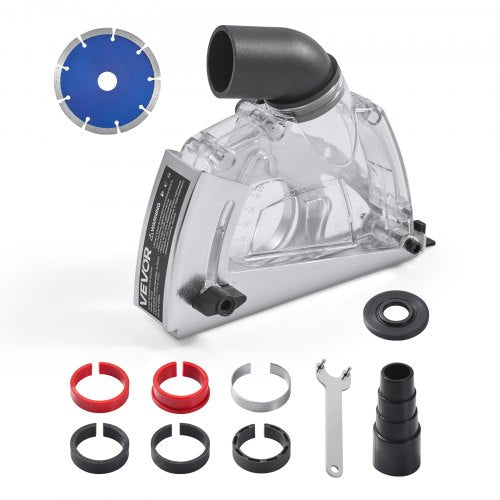 Cutting Dust Shroud for Angle Grinders, Universal 4-5 in Angle Grinder Dust Shroud with 6 Clamping Washers & 5 in Diamond Grinding Cup Wheel, Adjustable Cutting Depth, Connect to Vacuum Cleaner