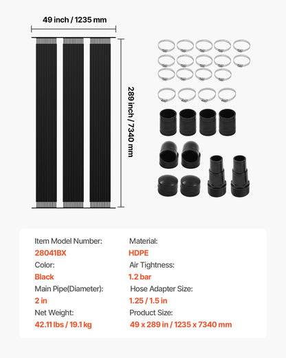 Solvärmare för pool, 4 x 24 fot HDPE-poolvärmesystem - hållbart och väderbeständigt, med kompletta tillbehör, universell solpanel för pool – höjer vattentemperaturen, för ovanmarks- och nedgrävda pooler