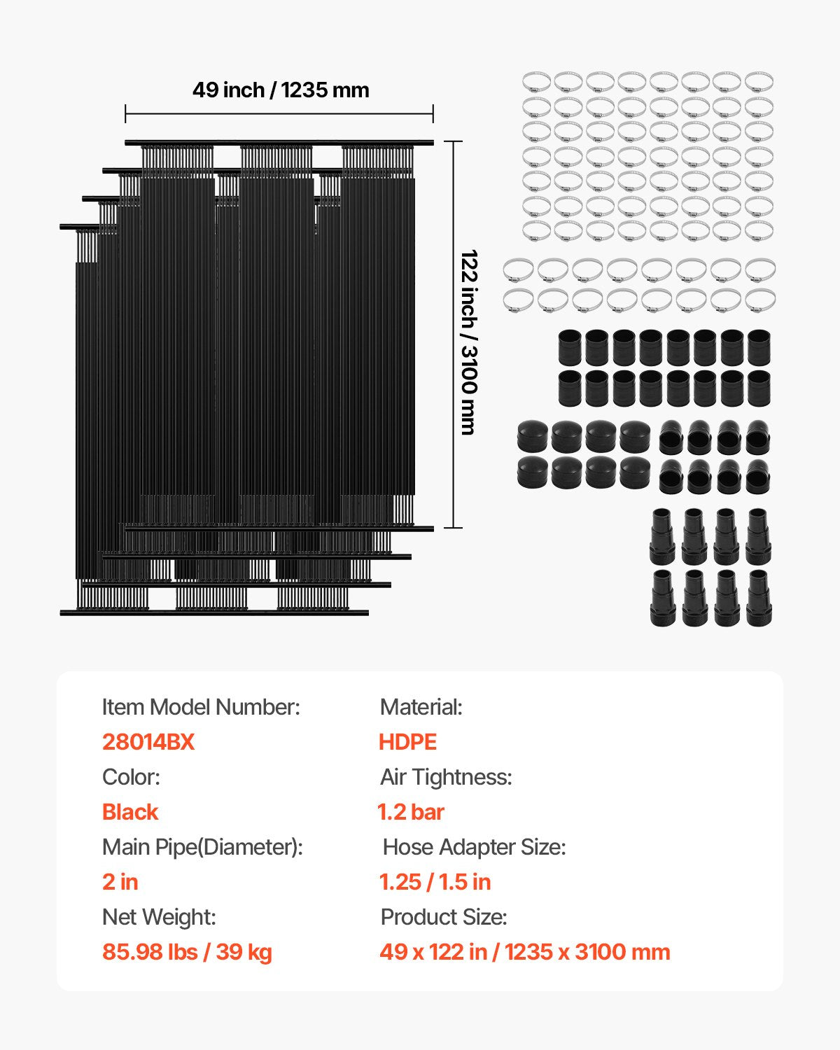 Solvärmare för pool, 4 x 10 fot HDPE solpanel för pool (4 st) - hållbar och väderbeständig, med kompletta tillbehör, universell solpanel för pool – höjer vattentemperaturen, ovanmarks- och nedgrävd pool