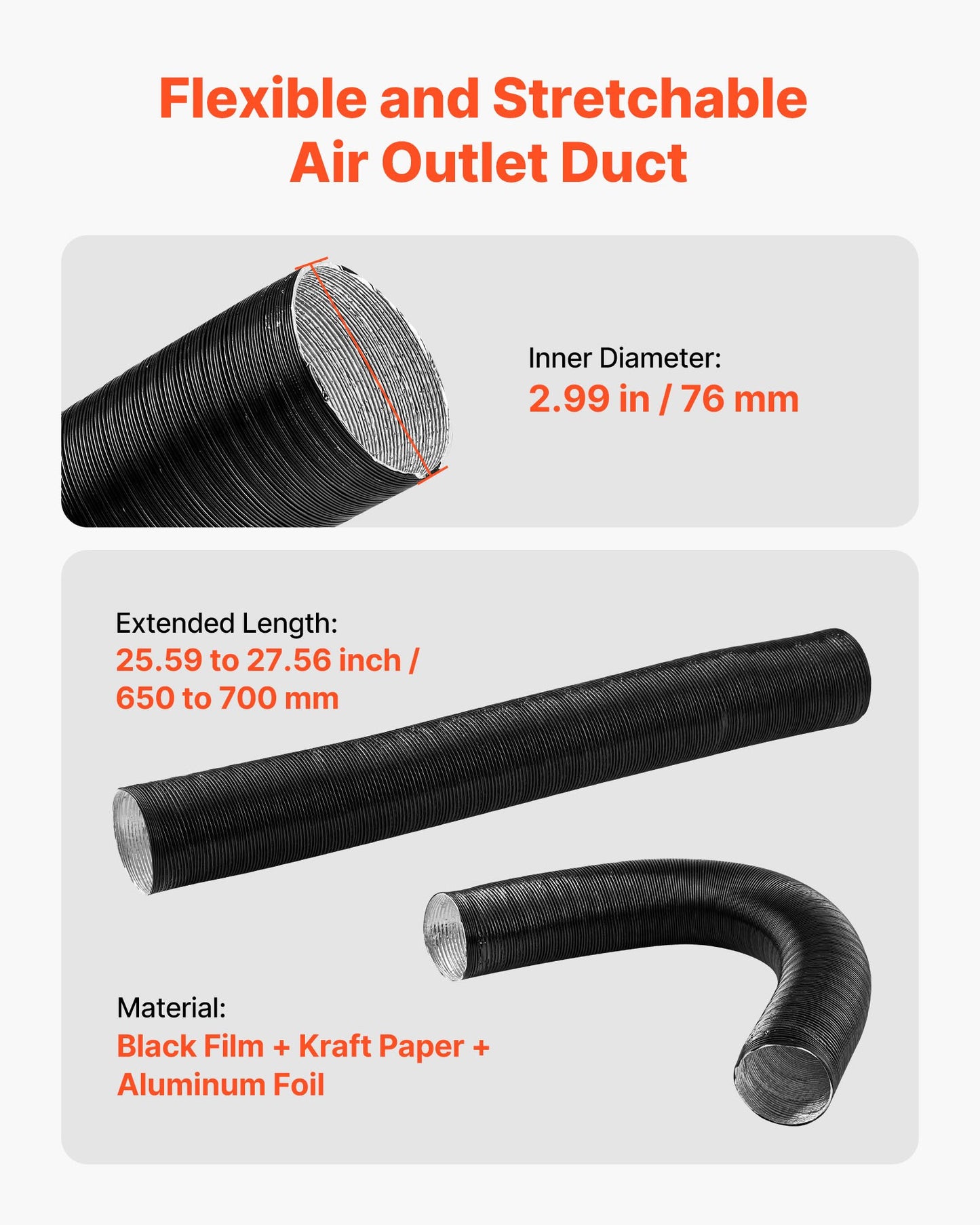 Diesel Heater Pipe Duct Vent Kit, 75mm Heater Pipe Warm Air Outlet Vent Set with Y-Shaped Connector & Air Duct Clamps, Parking Heaters Air Ducts Vent Kit for 2KW 5KW 8KW Diesel Heaters, Black