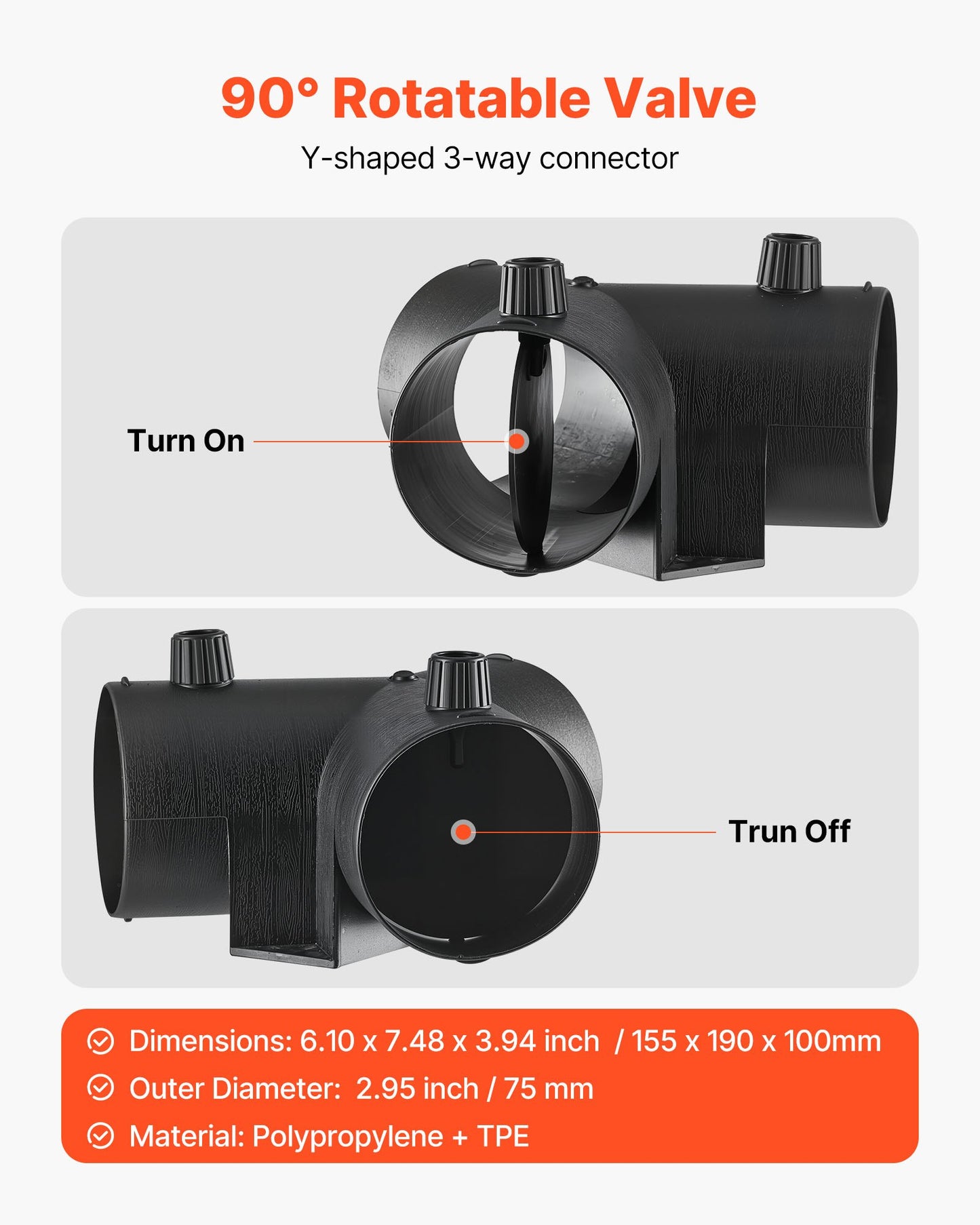 Diesel Heater Pipe Duct Vent Kit, 75mm Heater Pipe Warm Air Outlet Vent Set with Y-Shaped Connector & Air Duct Clamps, Parking Heaters Air Ducts Vent Kit for 2KW 5KW 8KW Diesel Heaters, Black
