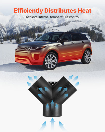 Dieselvärmarkontakt, 75 mm tillbehör till dieselvärmarkanalkoppling, 3-vägs Y-grenad dieselvärmare, luftventilationskanal med 2 90° roterbara ventiler, svarta kopplingar för 2KW, 5KW och 8KW värmare