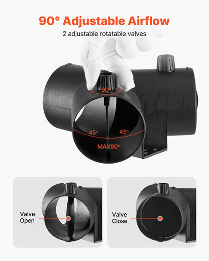 Dieselvärmarkontakt, 75 mm tillbehör till dieselvärmarkanalkoppling, 3-vägs Y-grenad dieselvärmare, luftventilationskanal med 2 90° roterbara ventiler, svarta kopplingar för 2KW, 5KW och 8KW värmare