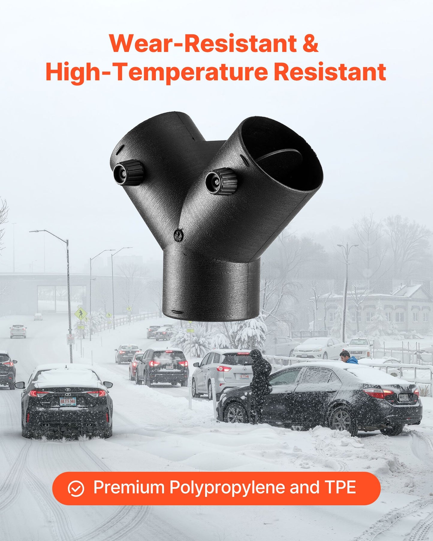 Dieselvärmarkontakt, 75 mm tillbehör till dieselvärmarkanalkoppling, 3-vägs Y-grenad dieselvärmare, luftventilationskanal med 2 90° roterbara ventiler, svarta kopplingar för 2KW, 5KW och 8KW värmare