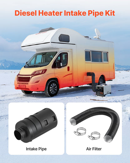 Dieselvärmare insugningsrörsats, 25 mm billuftsugningsrör för parkeringsvärmare, slangrör för töjbar och böjbar billuftinsugningsfilter, ljuddämpare, slangrörsats med klämmor för 2KW, 5KW, 8KW dieselvärmare