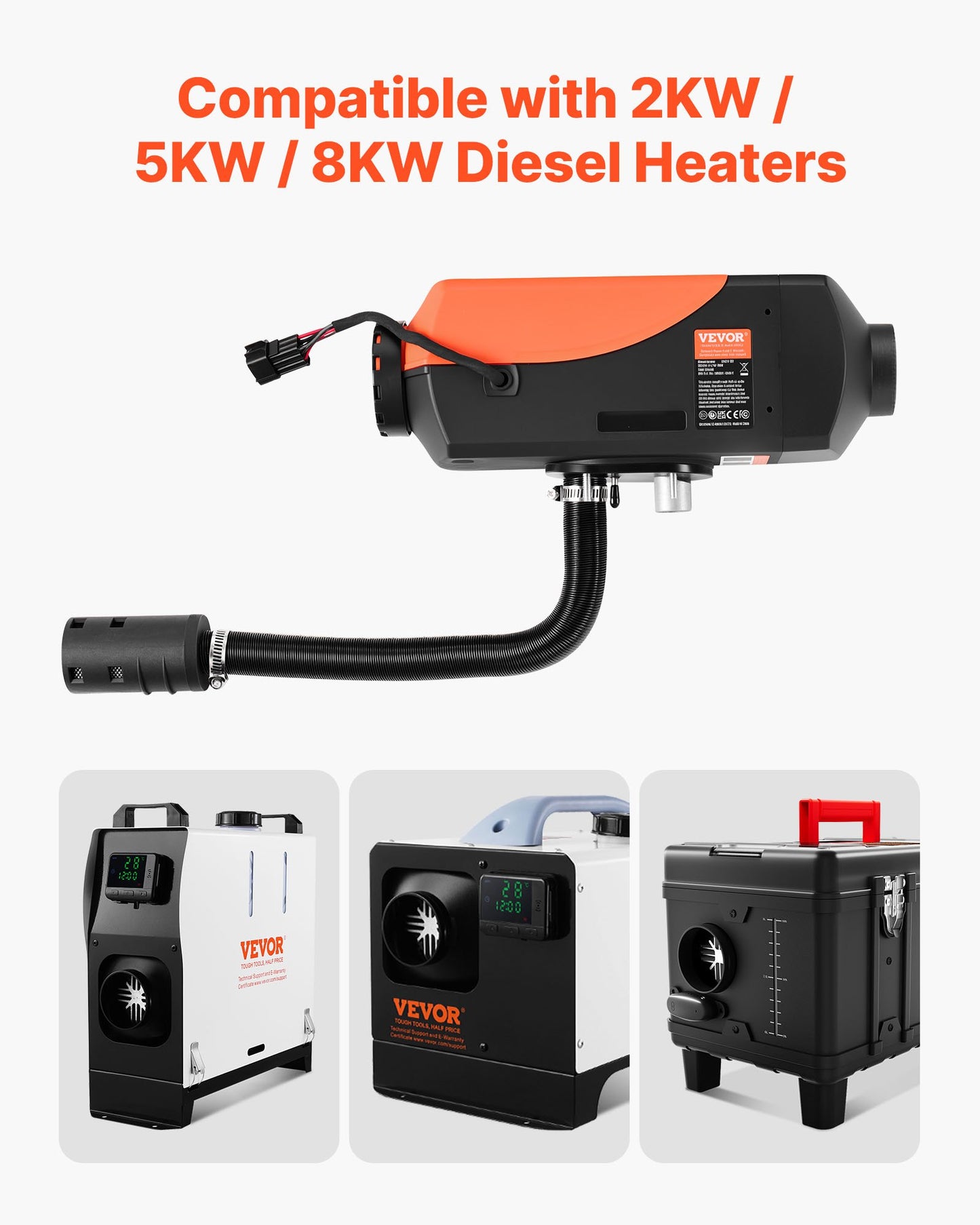 Dieselvärmare insugningsrörsats, 25 mm billuftsugningsrör för parkeringsvärmare, slangrör för töjbar och böjbar billuftinsugningsfilter, ljuddämpare, slangrörsats med klämmor för 2KW, 5KW, 8KW dieselvärmare