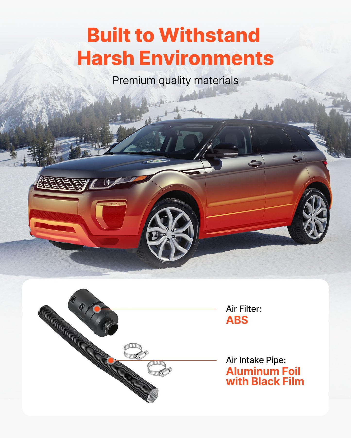 Dieselvärmare insugningsrörsats, 25 mm billuftsugningsrör för parkeringsvärmare, slangrör för töjbar och böjbar billuftinsugningsfilter, ljuddämpare, slangrörsats med klämmor för 2KW, 5KW, 8KW dieselvärmare