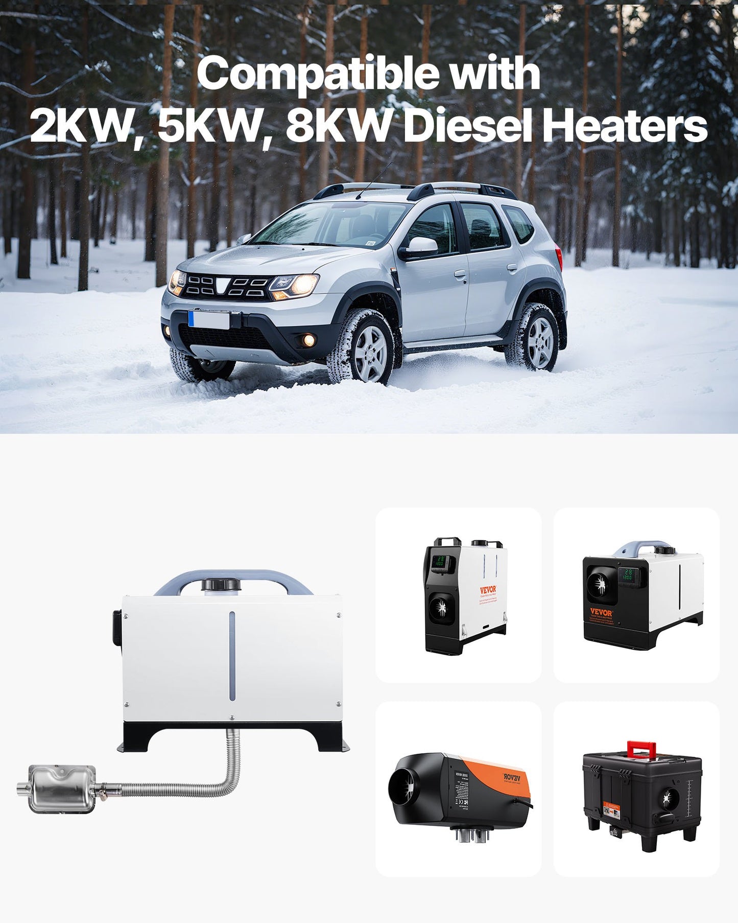 Exhaust Hose, 600mm Diesel Heater Flexible Exhaust Pipe, Stainless Steel Exhausts Hoses with 2 Hose Clamps, Air Diesel Parking Heater Exhausts Hoses Line for 2KW 5KW 8KW Diesels Heaters