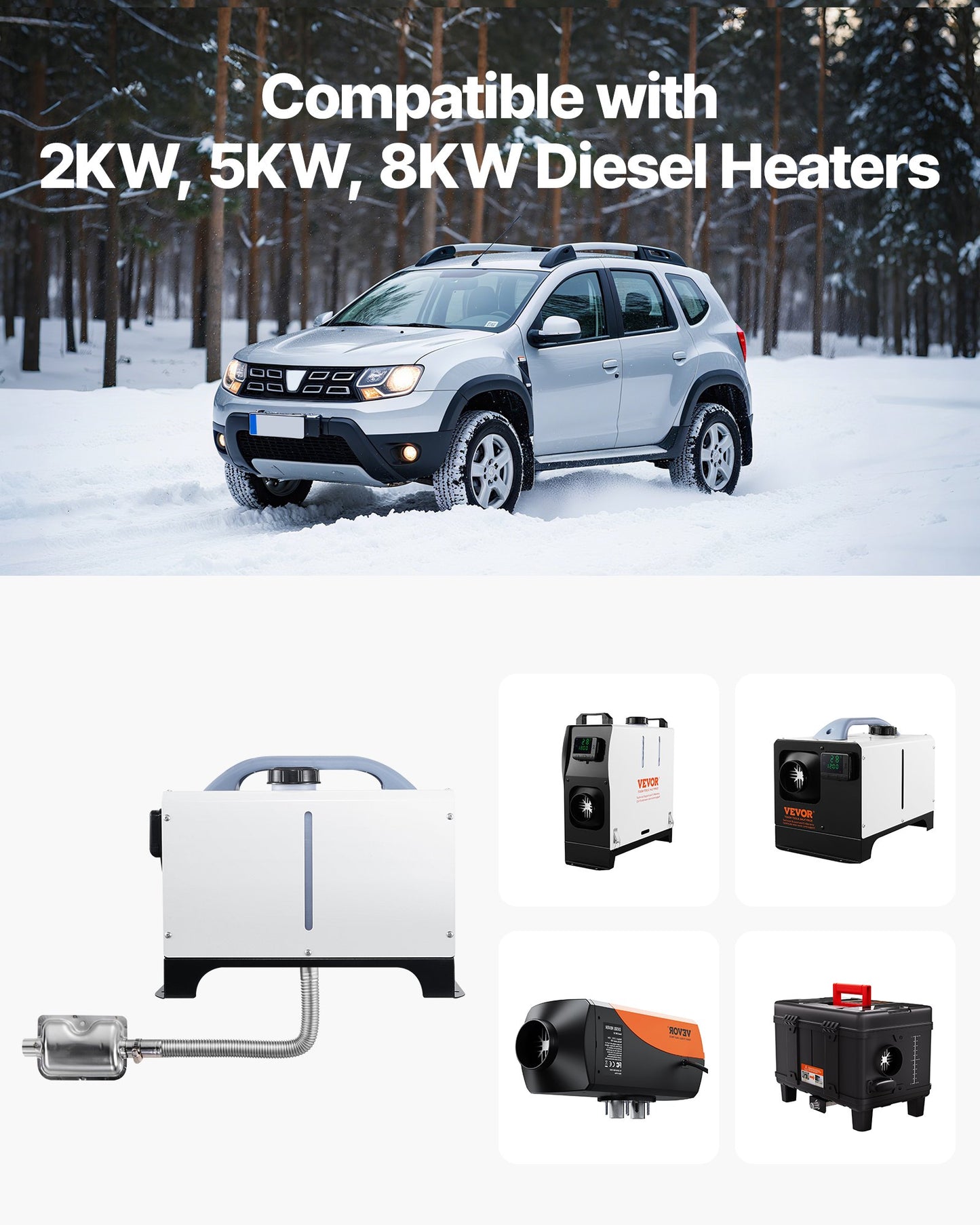 Exhaust Hose, 1490mm Stainless Steel Exhausts Hose, Diesel Heater Flexible Exhaust Pipe with 2 Hose Clamps, Exhausts Hoses Kit Diesel Heater Accessories for 2KW 5KW 8KW Diesels Heaters