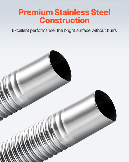 Exhaust Hose, 3000mm Stainless Steel Exhausts Hose, Diesel Heater Flexible Exhaust Pipe with 2 Hose Clamps, Exhausts Hoses Kit Diesel Heater Accessories for 2KW 5KW 8KW Diesels Heaters