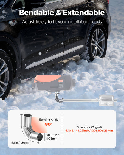 Avgasrörsböj, 25 mm dieselvärmare Avgasböj, luft parkeringsvärmare Avgasrörsböj, 2 klämmor för 2KW 5KW 8KW dieselvärmare, 201 rostfritt stål, silver