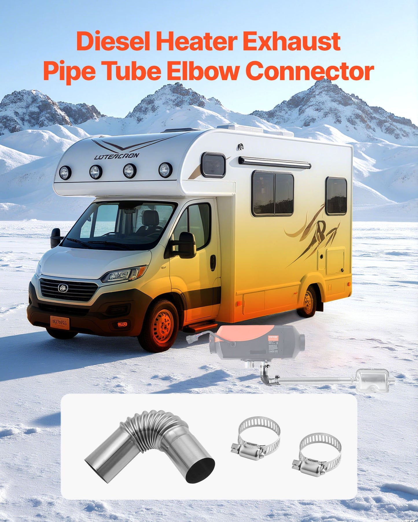 Exhaust Pipe Tube Elbow Connector, 25mm Diesel Heater Exhaust Elbow, Stainless Steel Windproof Cap Gas Water Heater 4 Clamps for 2KW 5KW 8KW Diesel Heater, Diesel Heaters Exhausts Elbows