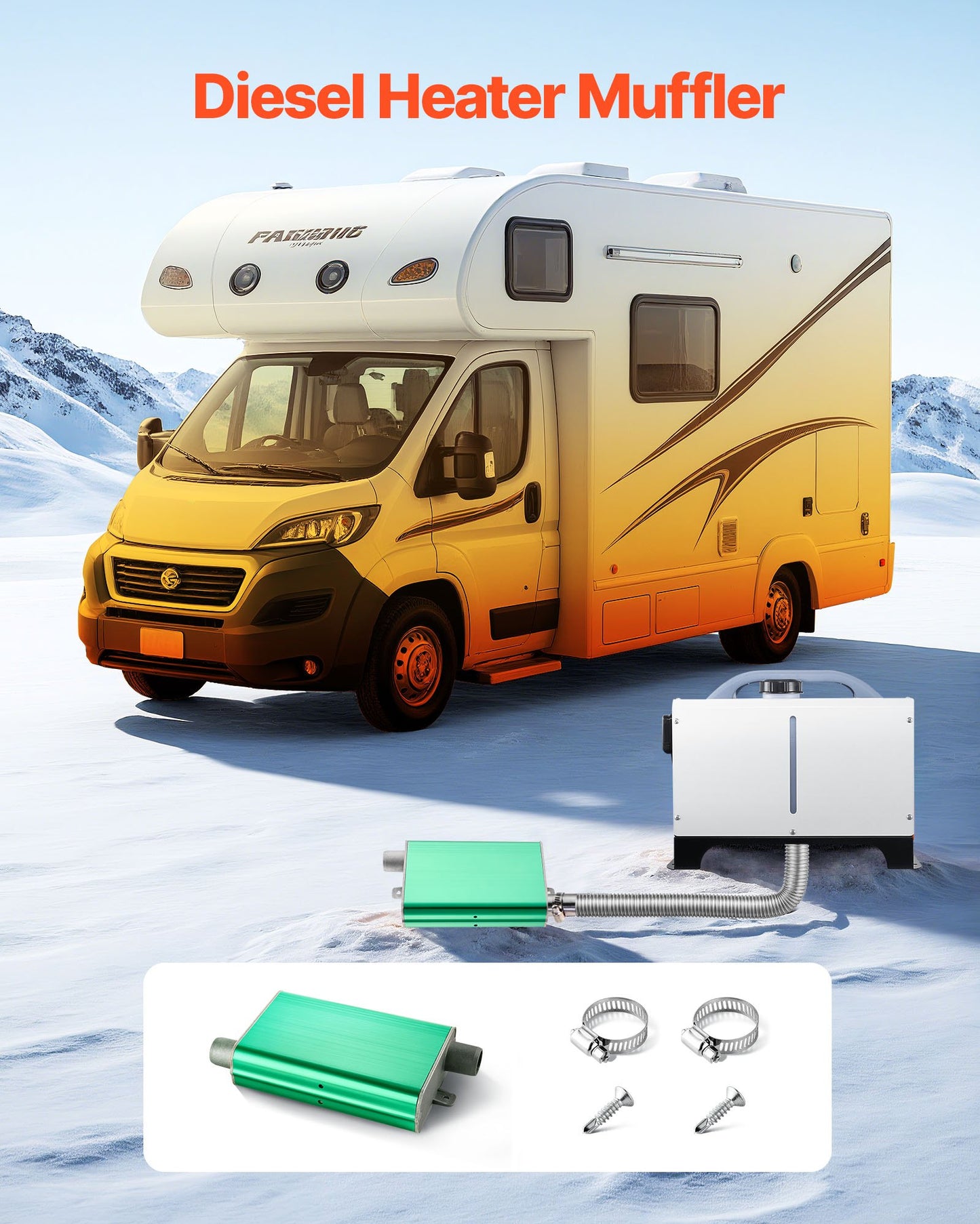 Dieselvärmare ljuddämpare, 24 mm dieselvärmare ljuddämpare uppgradering, parkeringsvärmare ljuddämpare passar med 2 klämmor och skruvar, aluminiumlegering uppgraderade avgasrör ljuddämpare ljuddämpare för 2KW 5KW 8KW dieslar