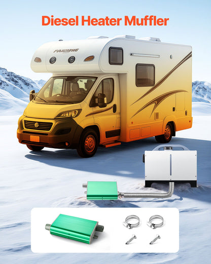 Dieselvärmare ljuddämpare, 24 mm dieselvärmare ljuddämpare uppgradering, parkeringsvärmare ljuddämpare passar med 2 klämmor och skruvar, aluminiumlegering uppgraderade avgasrör ljuddämpare ljuddämpare för 2KW 5KW 8KW dieslar