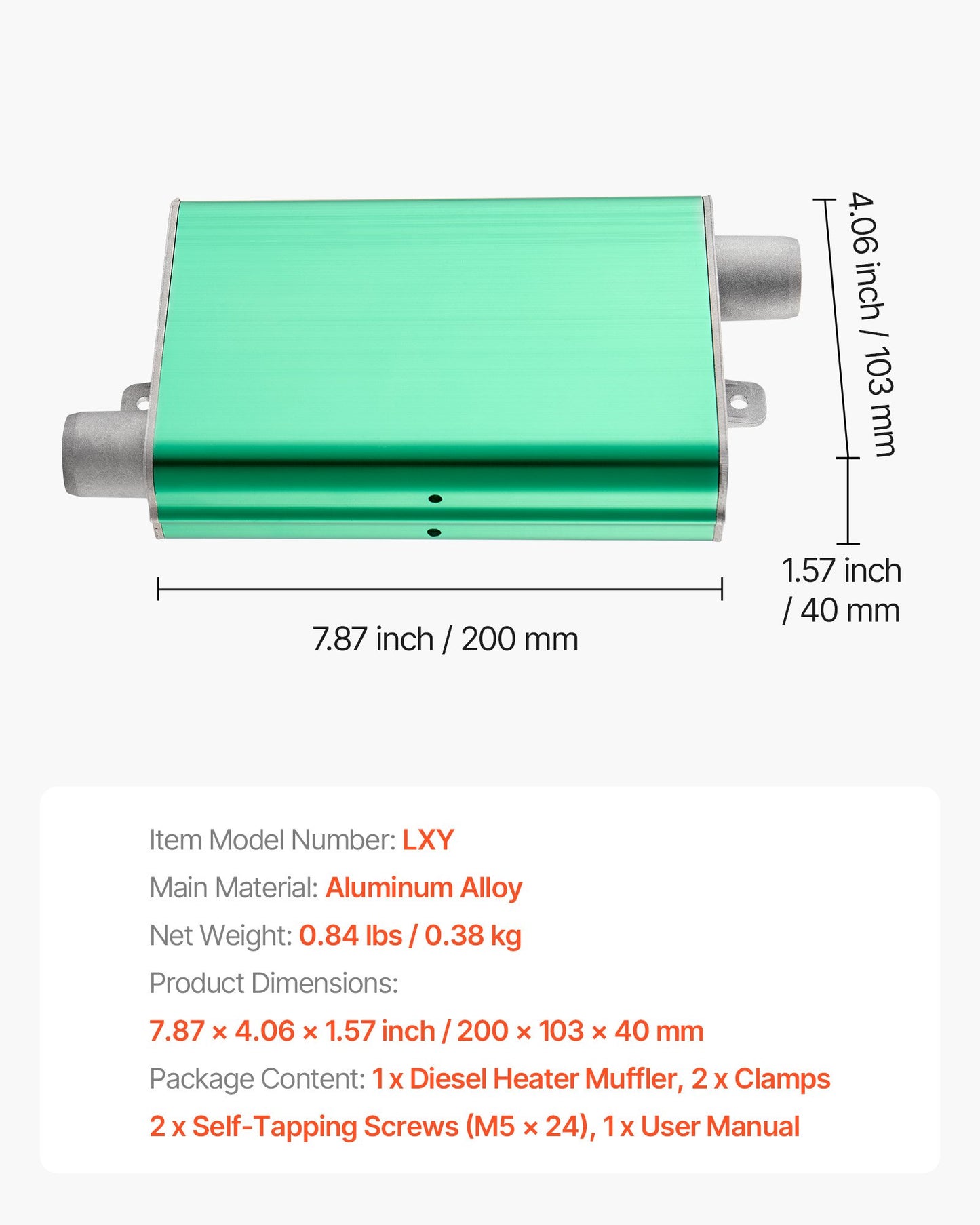Dieselvärmare ljuddämpare, 24 mm dieselvärmare ljuddämpare uppgradering, parkeringsvärmare ljuddämpare passar med 2 klämmor och skruvar, aluminiumlegering uppgraderade avgasrör ljuddämpare ljuddämpare för 2KW 5KW 8KW dieslar
