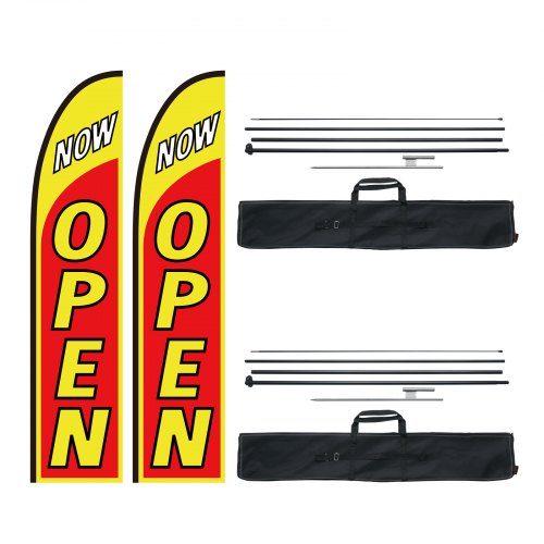 Open Flags with Pole Kit, Advertising Flags for Business Outside, Advertising Feather Flag Kit, Includes 2 Banner Flags, 2 Poles, 2 Ground Stakes, Open Sign Swooper Flags for Businesses 16.3 FT