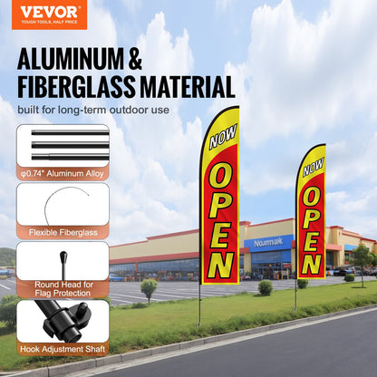 Open Flags with Pole Kit, Advertising Flags for Business Outside, Advertising Feather Flag Kit, Includes 2 Banner Flags, 2 Poles, 2 Ground Stakes, Open Sign Swooper Flags for Businesses 16.3 FT