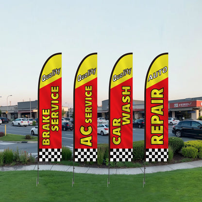 Auto Repair Advertising Feather Flag with Pole Kit, Advertising Flags for Business Outside, Includes 4 Banner Flags, 4 Poles, 4 Ground Stakes, Swooper Flags for Businesses 16.3 FT