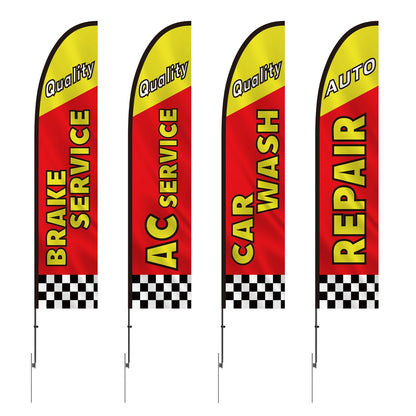 Auto Repair Advertising Feather Flag with Pole Kit, Advertising Flags for Business Outside, Includes 4 Banner Flags, 4 Poles, 4 Ground Stakes, Swooper Flags for Businesses 16.3 FT
