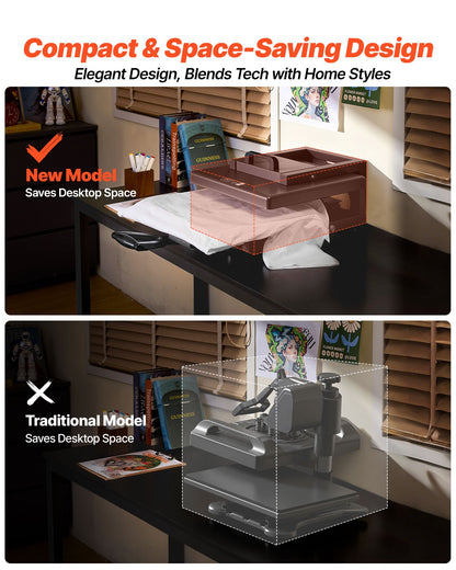 Hybrid värmepress, 380 x 380 mm, 5-i-1 multifunktion, Värmer upp snabbt och jämnt, Helt ny patenterad design, Lätt att kontrollera, Sublimeringspress för T-shirts/Muggar/Tumblers/Kepsar/Tallrikar, Svart