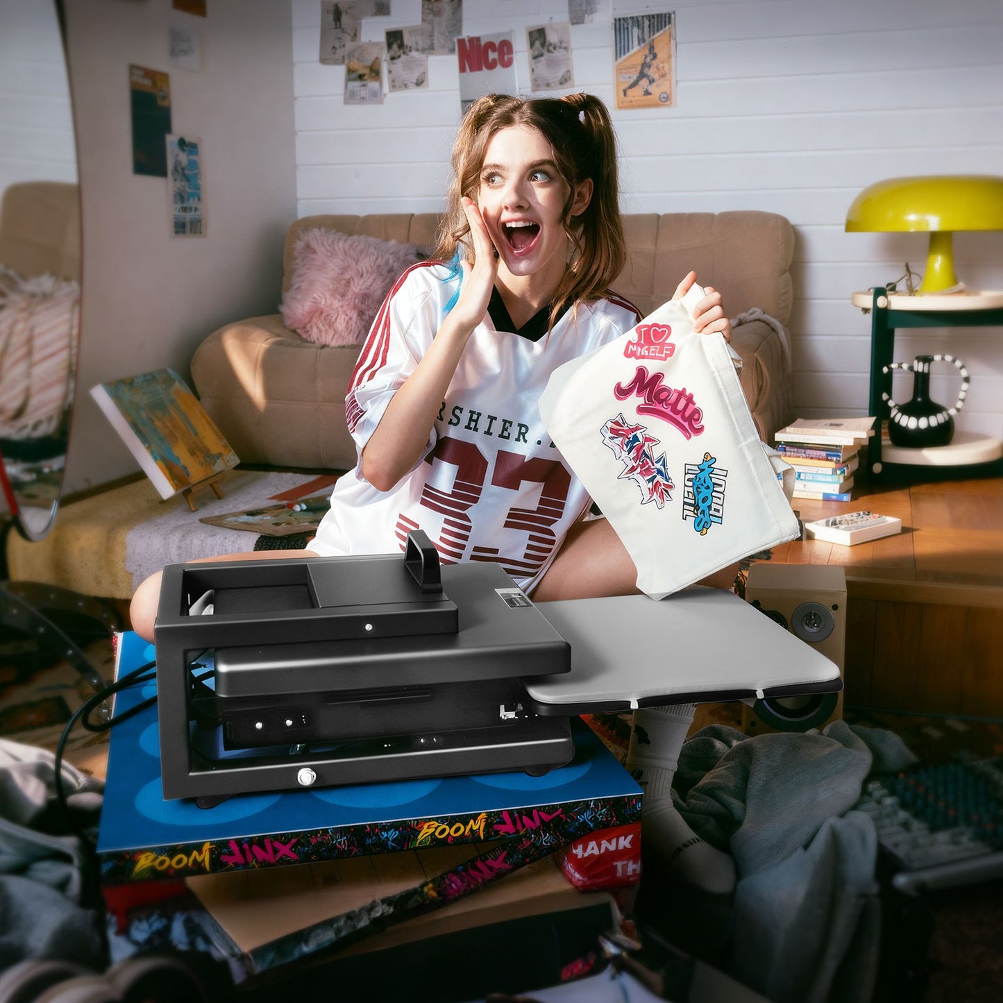 Hybrid värmepress, 380 x 380 mm, 5-i-1 multifunktion, Värmer upp snabbt och jämnt, Helt ny patenterad design, Lätt att kontrollera, Sublimeringspress för T-shirts/Muggar/Tumblers/Kepsar/Tallrikar, Svart