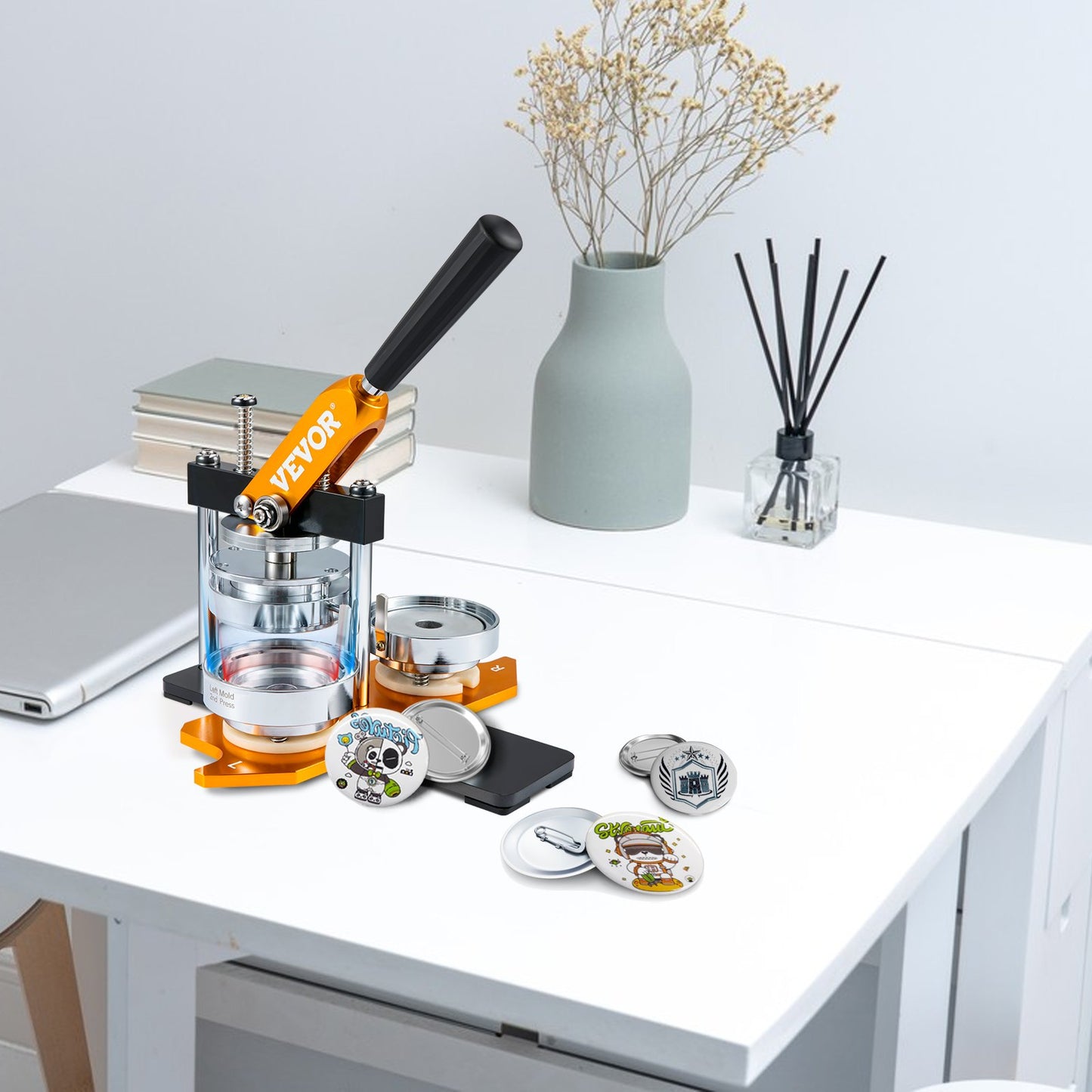 Knappmaskin, 75 mm (3 tum) stanspress för märkestryck, nåltillverkare för barn, gör-det-själv-presenter, knapptillverkningstillbehör med 500 st knappdelar, cirkelskärare och magisk bok