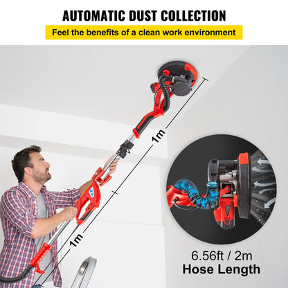 Electric Drywall Sander 750W Drywall Sander Foldable Sheetrock Sander with Telescope Handle Electric Sander Variable Speed 800-1750RPM Wall Sander with LED Lights and Vacuum Bag, 6 Sand Pads