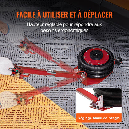 Luftdomkraft, 3 ton/3000 kg trippelkuddsdomkraft, krockkuddedomkraft med sex stålrör, lyft upp till 44,9 cm, 3-5 s snabblyftande pneumatisk domkraft, med justerbart långt handtag för bilar, garage, reparation (röd)