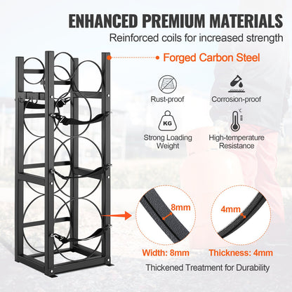 Refrigerant Tank Rack, with 2 x 30lbs and Other 3 Small Bottle Tanks, Cylinder Tank Rack 12.79x12.99x47.12 in, Refrigerant Cylinder Rack and Holders for Freon, Gases, Oxygen, Nitrogen