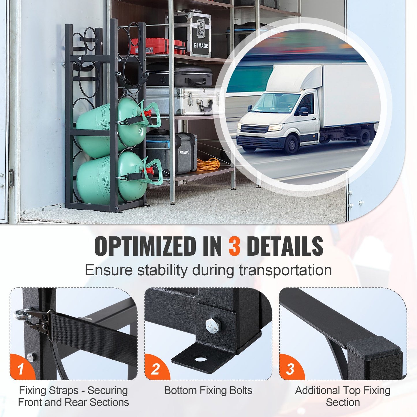 Refrigerant Tank Rack, with 2 x 30lbs and Other 3 Small Bottle Tanks, Cylinder Tank Rack 12.79x12.99x47.12 in, Refrigerant Cylinder Rack and Holders for Freon, Gases, Oxygen, Nitrogen