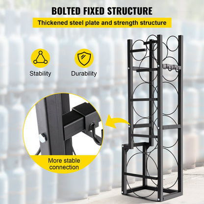 Refrigerant Tank Rack with 1x50lb, 2x30lb and 3 Small Bottles Cylinder Tank Rack, 48.5x15x11 inch Refrigerant Cylinder Rack Gas Cylinder Racks and Holders for Gas Oxygen Nitrogen Storage