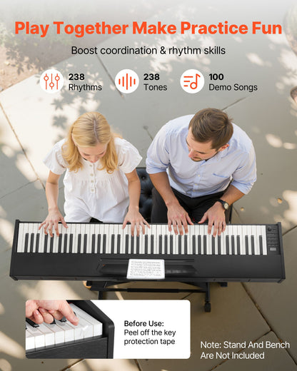 Weighted Digital Piano, 88 Keys Fully Weighted, Electric Piano Dual Keyboard & Speakers, with Sustain Pedal, Recording Function, 238 Tones, Wireless Connection, for Beginners, Without Stand
