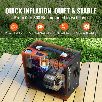 PCP Air Compressor, 4500PSI/30Mpa Portable PCP Airgun Compressor with Built-in Power Converter, Auto-Stop | DC12V/AC230V | Oil & Water-Free Air Rifle, Paintball and Scuba Tank Compressor Pump