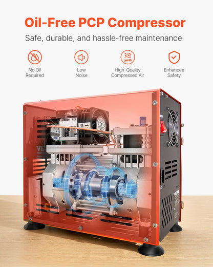 PCP Air Compressor, 800W Dual-Cylinder PCP Airgun Compressor 4500PSI/30Mpa with Built-in Fan Cooling System, Auto-Stop | Oil Free Paintball Tank Compressor for Air Rifle, Scuba Diving Bottle